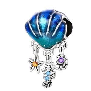 S925 Sterling Silver Ocean Charm with Blue and Silver Accents - NWT